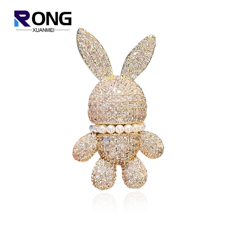 High Quality Shining Zircon Brooch Pin Female Cute Animal Rabbit Brooches For Women Fashion Formal Clothes Overcoat Accessories