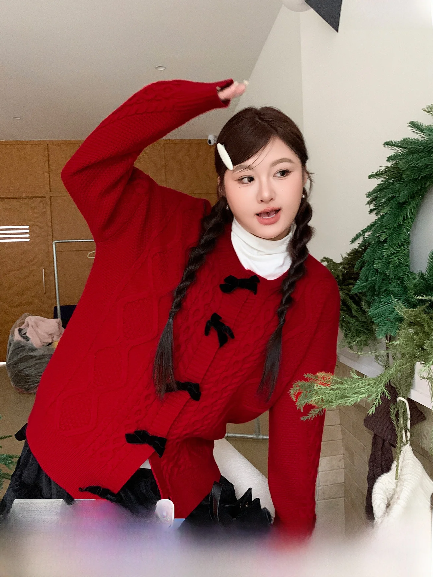 

YUZI Red Velvet Sweater Cardigan Atmosphere New Year's Millionaire Feeling Large Size Women's Fashion Casual Loose Fit Long S...