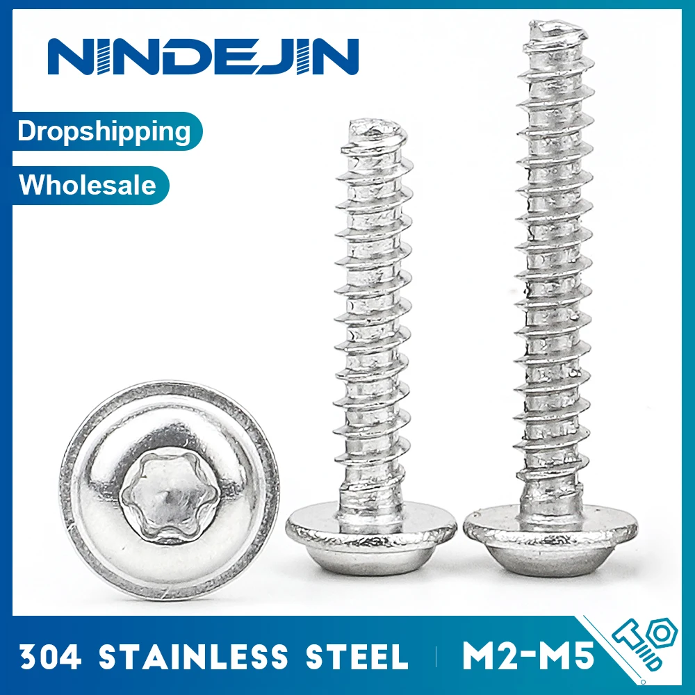 20–50 Stück Torx-Rundkopf mit Unterlegscheibe, Blechschraube, flacher Schwanz, Edelstahl, M2, M3, M4, M5, sechs Lappen-Sternschraube, Blechschraube