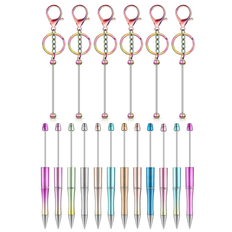 18 Pcs Beadable Pen Beaded Keychain Bars Set Kit Parts For Pendant DIY Christmas Gift Crafts Office School Supplies(Colorful)