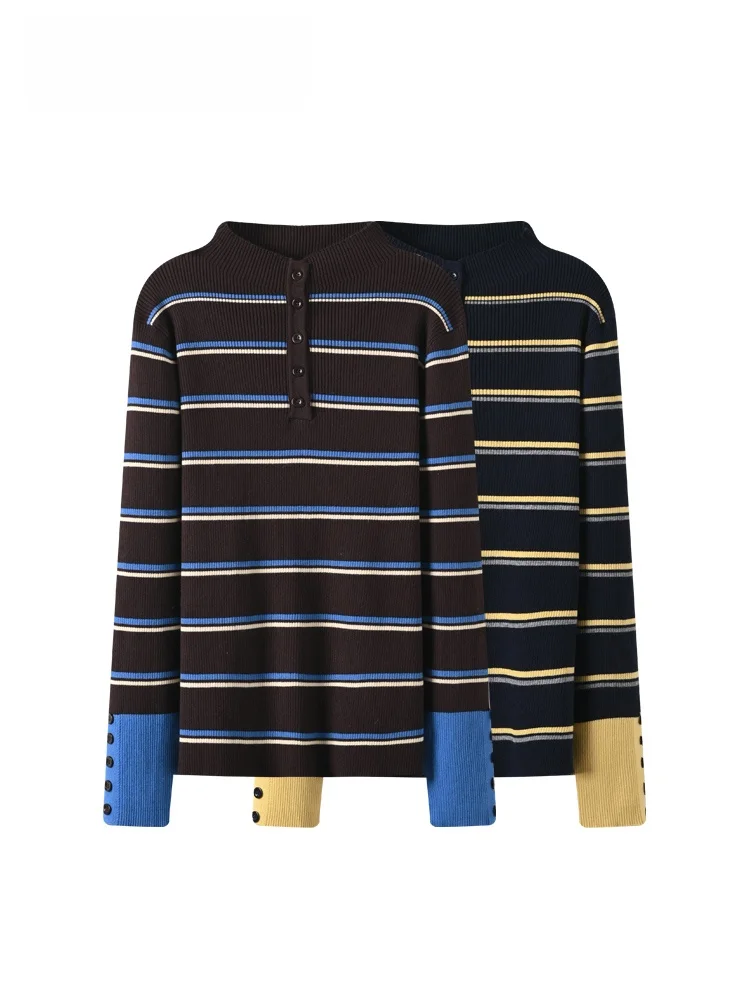 

Cara CLUB plus Size Half High Collar Warm Sweater Women's Autumn Winter New Style Casual Fashion Striped Top for plus Size Girls