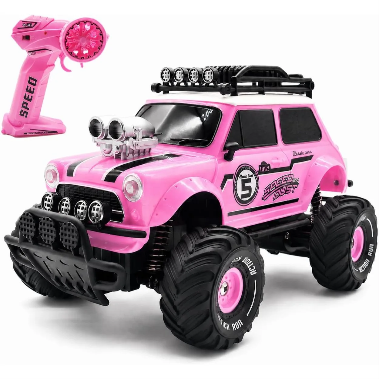 

Pink RC Truck For Girls 3-8 Years With 2 Rechargeable Batteries 2.4GHz Remote Control Car Easy Control Birthday Gift
