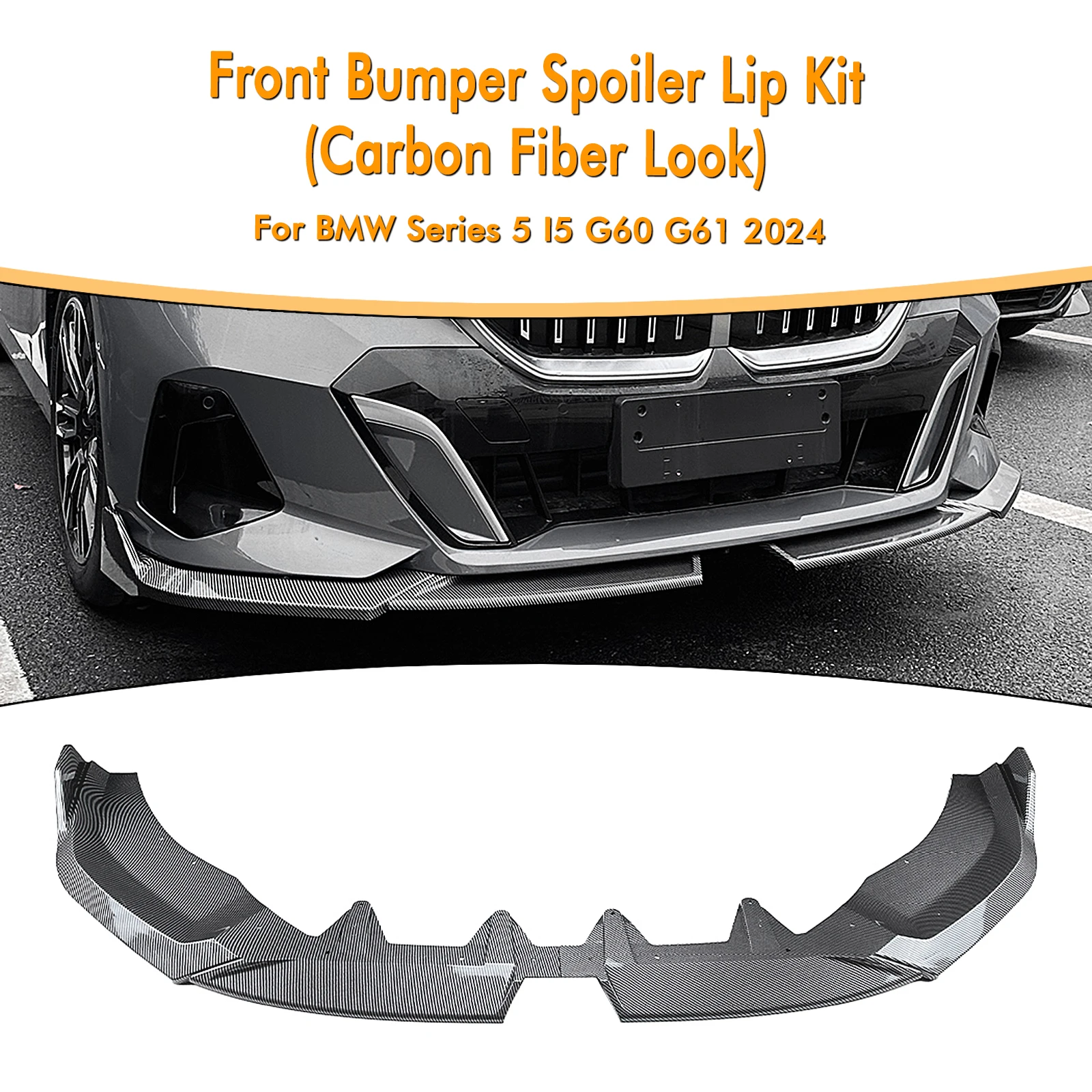 

For BMW 5 Series I5 G60 G61 M Sport 2024-up Front Bumper Spoiler Lip Carbon Fiber Look/Gloss Black Lower Splitter Body Protector