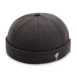 Boné de caveiras sem borda monocromática masculina, chapéus Docker portáteis, boné Docker, pele de melão, Hip Hop, gorro vintage, rua