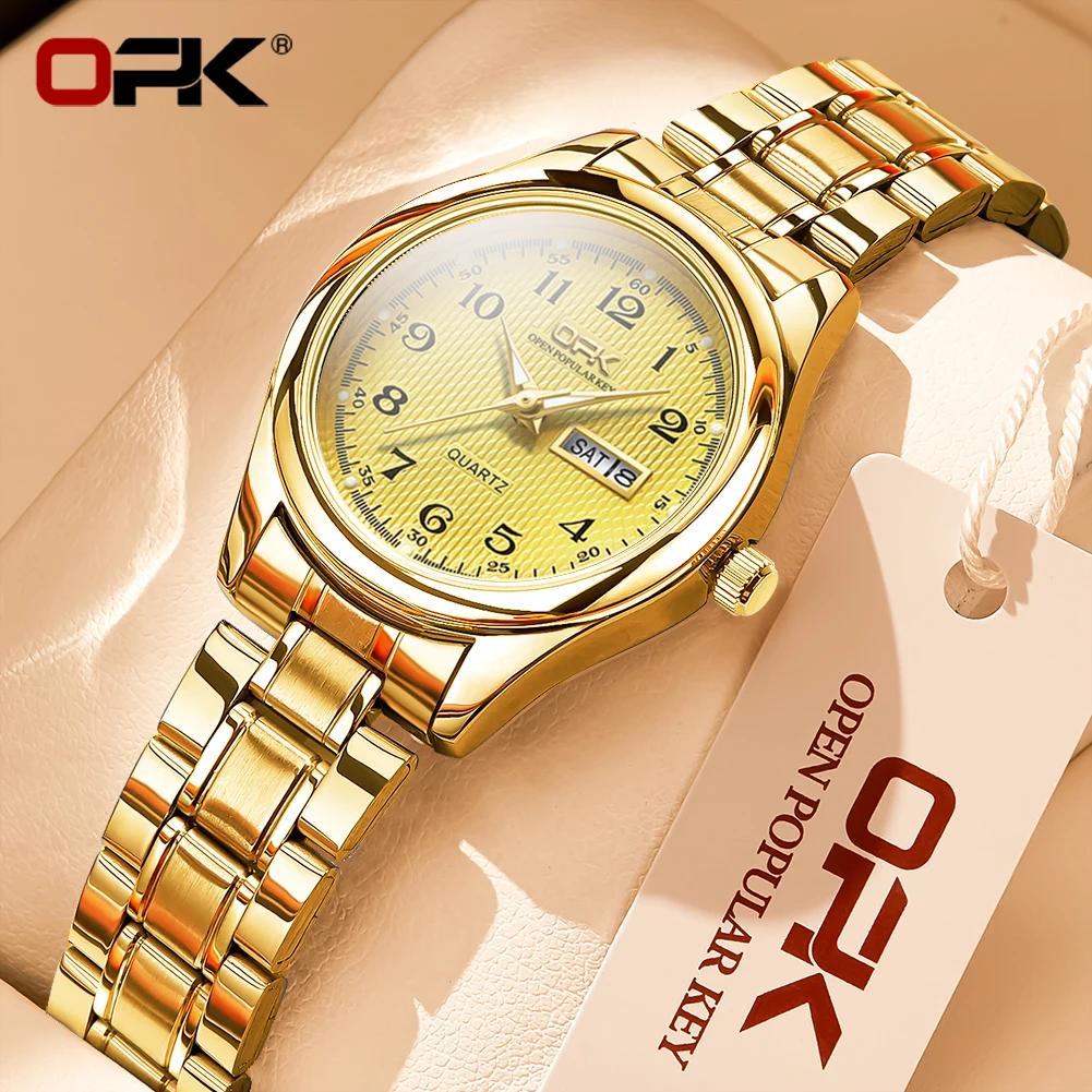 OPK 8110 Women's Watch Elegance Slender Dial Quartz Watch Week Calendar HD Luminous Function Waterproof Digital Scale Watch
