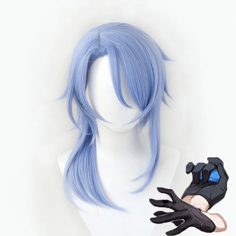 

High Quality Impact Kamisato Ayato Cosplay Wig Simulation Scalp Light Blue Heat Resist Hair Wigs + Wig Cap + Gloves