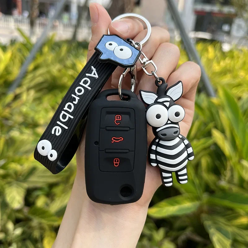 Silicone Car Key Case Cover for VW Volkswagen Passat B5 Polo T4 Golf 4 for Seat Leon 1 Altea Ateca for Skoda Octavia A5 Keychain