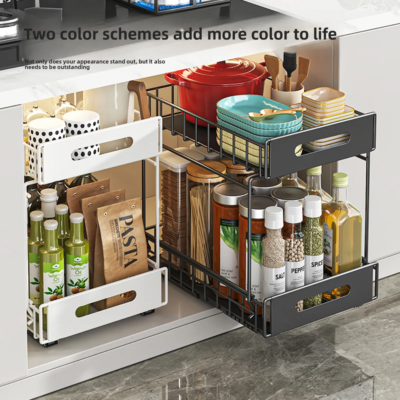 

Durable Kitchen Shelf Cabinet Pull Basket Layered Rack Seasoning Storage Sink Storage Super Deep Pull-out Shelf