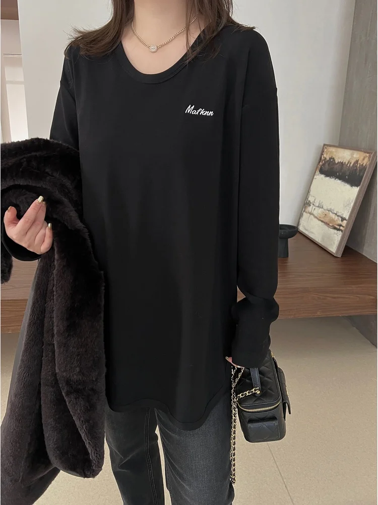 

Двусторонняя футболка с U-образным вырезом и длинным рукавом, большого размера, женская, повседневная, удобная, мягкая, из смесового полиэстера