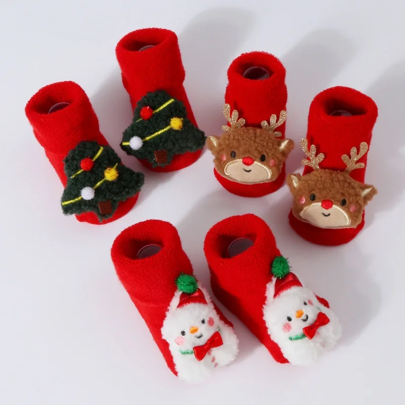 Cute Cartoon Baby Socks for Boy Girl Winter Soft Cotton Anti Slip Infant Socks Baby Christmas Socks Xmas Wear Newborn Gifts 0-1Y