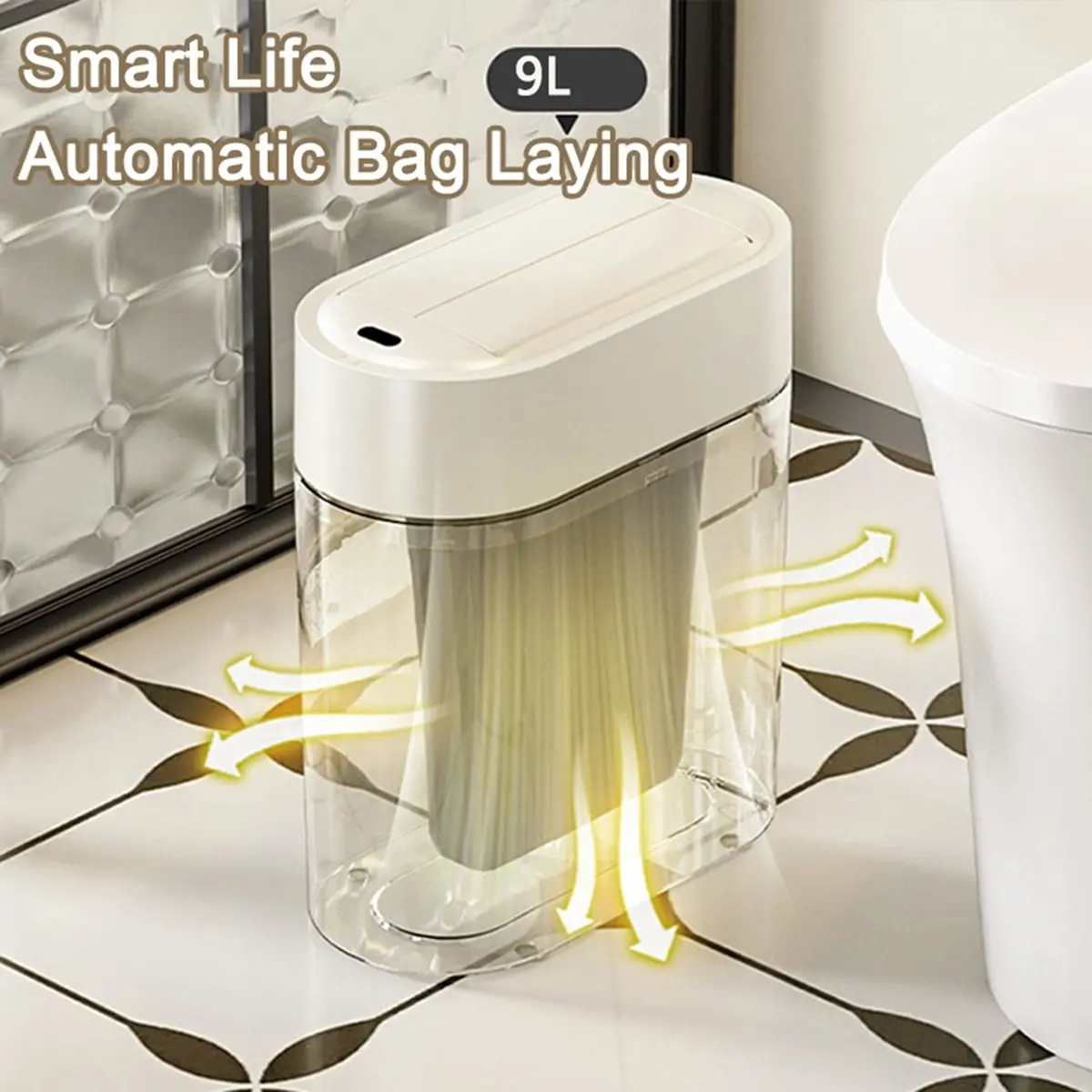 A67T NEW 9L Two-Way Automatic Bagging Adsorption Rubbish Bin Sensor Trash Can with Lid Home Wall Mount Kitchen Dustbin