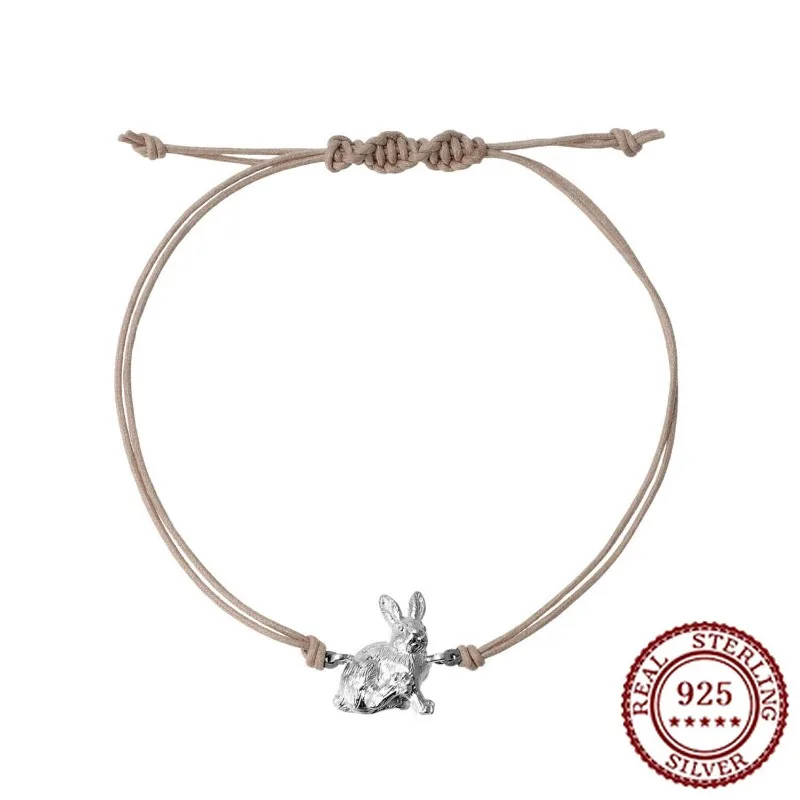 

S925 Silver Snow Rabbit Bracelet Natural Fiber Rope Bracelet Hand Rope Zodiac Rabbit Gift for Girlfriend and Best Friend