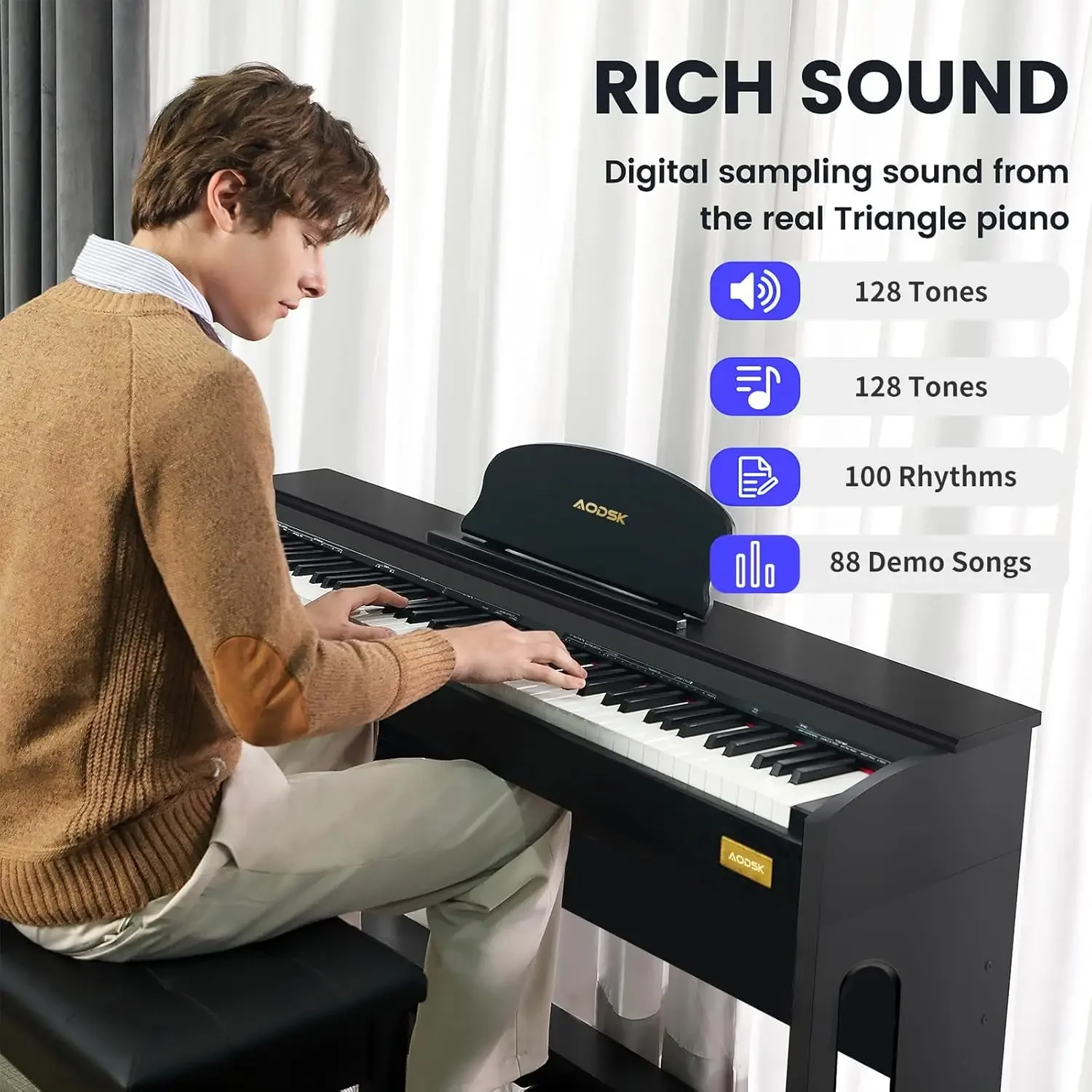 Weighted Hammer Action Digital Piano with Speakers,Furniture Stand and Triple Pedals,Beginner's Course- Comes With