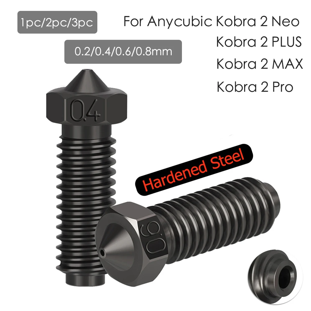 Volcano Nozzles For Anycubic Kobra 2 Neo Nozzle 0.4mm Brass Hardened Steel Nozzle For Anycubic Kobra 2 Pro/Plus 0.2 0.6 0.8mm