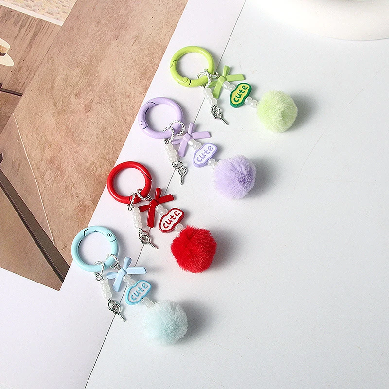 Cute Simple Hairball Pendant Keyring For Women Girls Colorful Pompom Charm Keychain Backpack Decoration Accessories Gifts