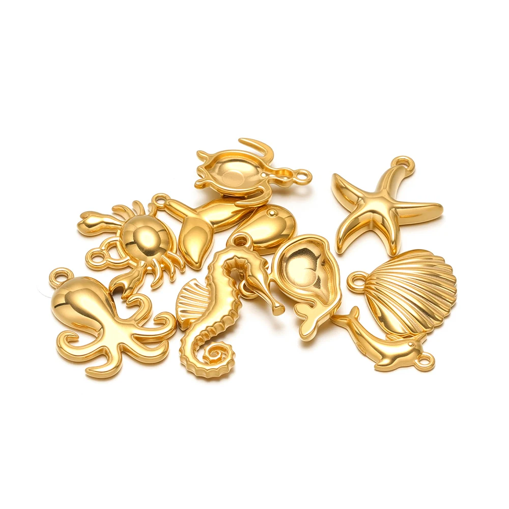 10Pcs Stainless Steel Starfish Shell Dolphin Charms Animal Pendants for DIY Earrings Necklace Supplies Jewelry Keychain Making image 2