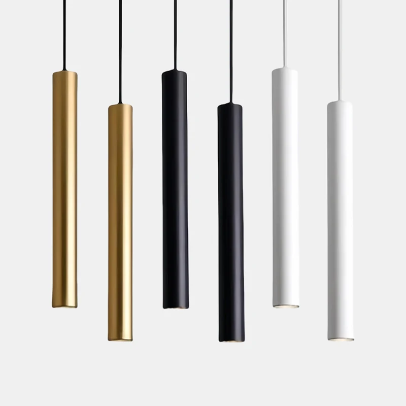 

Cylinder Dimmable LED Pendant Lights Long Tube Lamps Dining Room Shop Bar Decoration Cord Pendant Lamp Background Wall Lighting