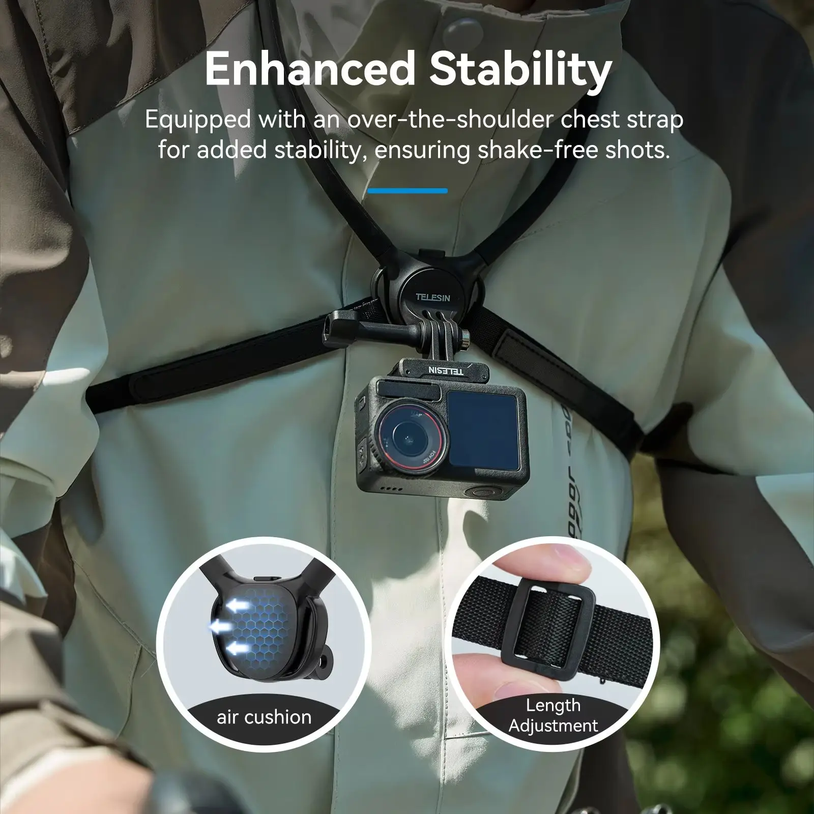 TELESIN 2 in 1 Neck Mount for GoPro Insta360 DJI Action Camera and Smartphone, with Chest Strap Support view 3