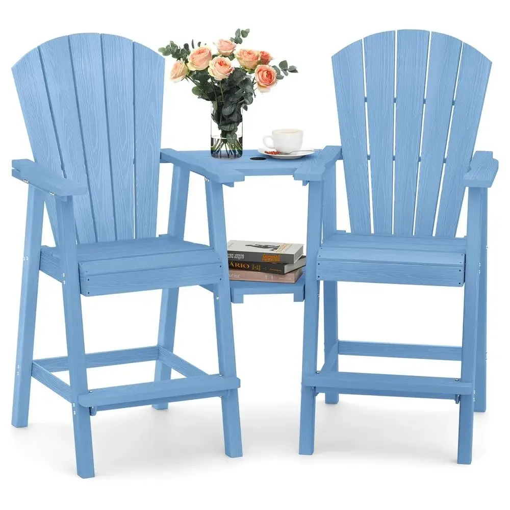 

Tall Adirondack Chairs Set of 2, HDPE Outdoor Adirondack Bar Stools with Double Connecting Tray, Weather Resistant High Back Ad