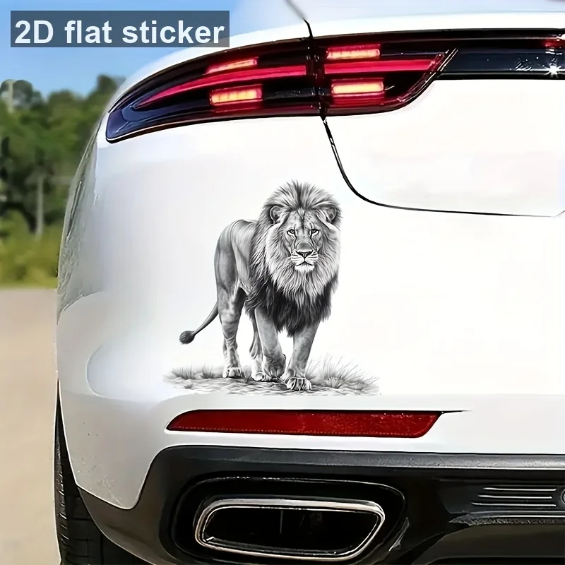 

Декоративная наклейка с реалистичным изображением льва в 2D-формате - черно-белый дизайн животного, устойчивый к царапинам.