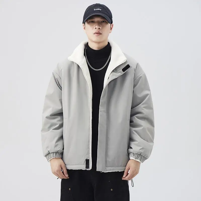

Double-sided Cotton-padded Jacket Men's Winter Loose and Thick Stand Collar Lamb Wool Padded Jacket Fashion Female Clothes