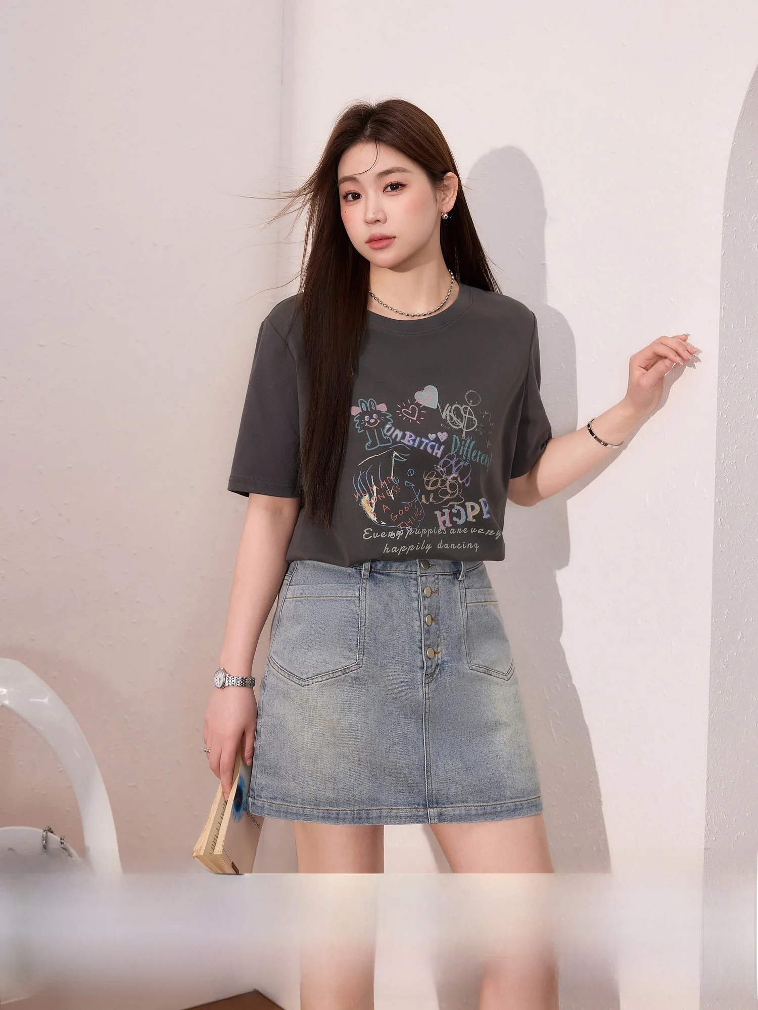 

Blue Language plus Size Women's Faion fiti Print Breathable ort Sve T-irt Summer Loose Slimming ey Versatile Top