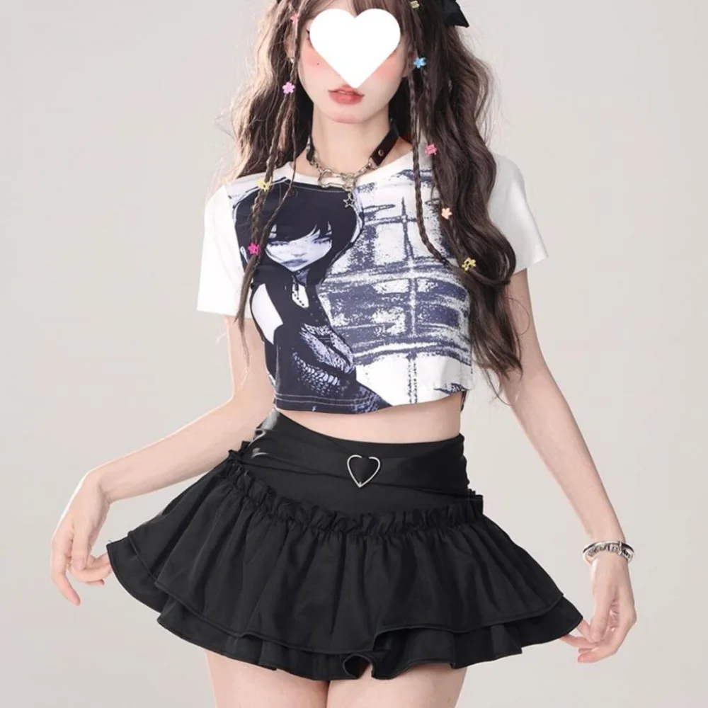 Y2K Ruches A-lijn Rok Hoge Taille Roze Mini Geplooide Rokken Zoete Stijl Zwarte Bubble Rok Dames