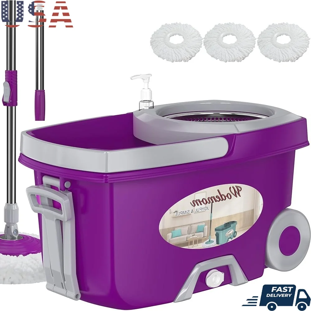 

Dual Compartment Spin Mop Bucket Set 360 Rotation High Efficiency Microfiber Mop Heads Easy Drainage Portable Cleaning System