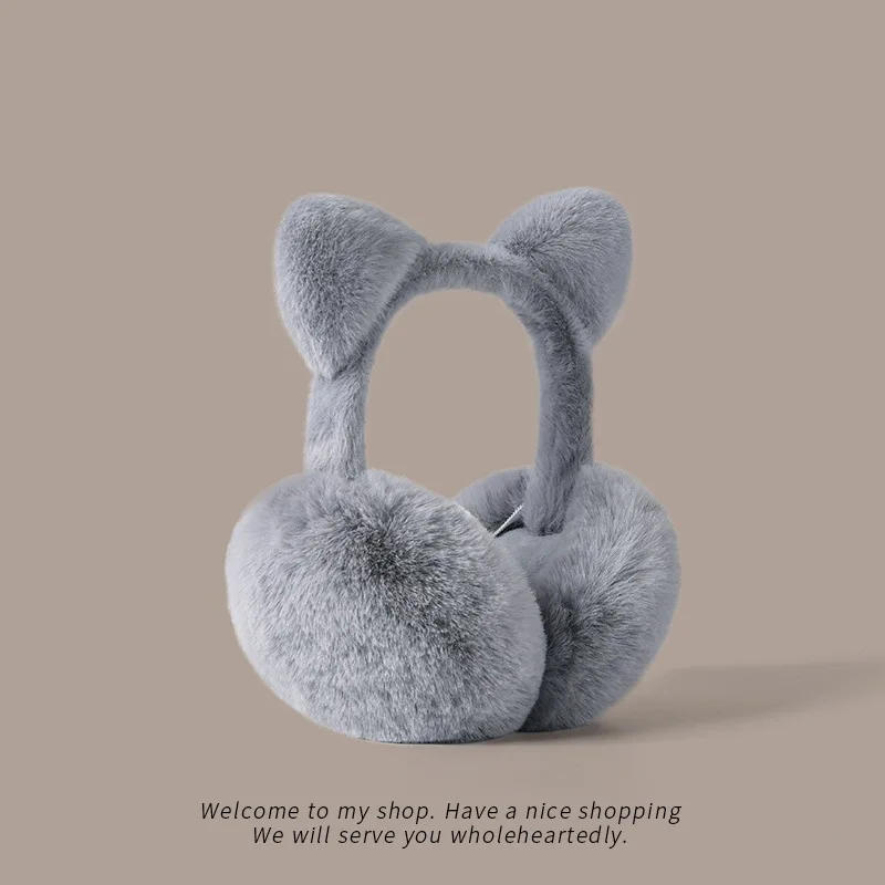 Cat ears foldable earmuffs plush warm ear covers portable ear protectors winter riding windproof earmuffs for women