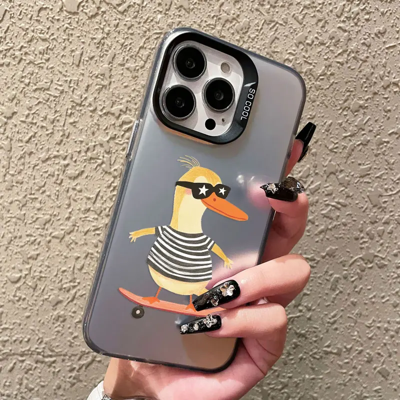 

Skateboard Cartoon Animals Duck Bear Tiger Laser Phone Case for IPhone 12 13 Mini 11 Pro Max 17 16 15 14 Pro Max Plus Air Covers
