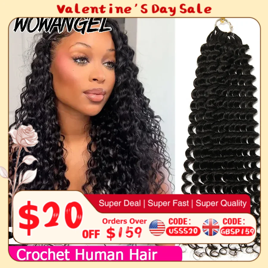 Deep Wave Feather Crochet Human Hair Tight Curly Pre-Separated Knotless Crochet Human Hair Extensions With Loop For Braiding