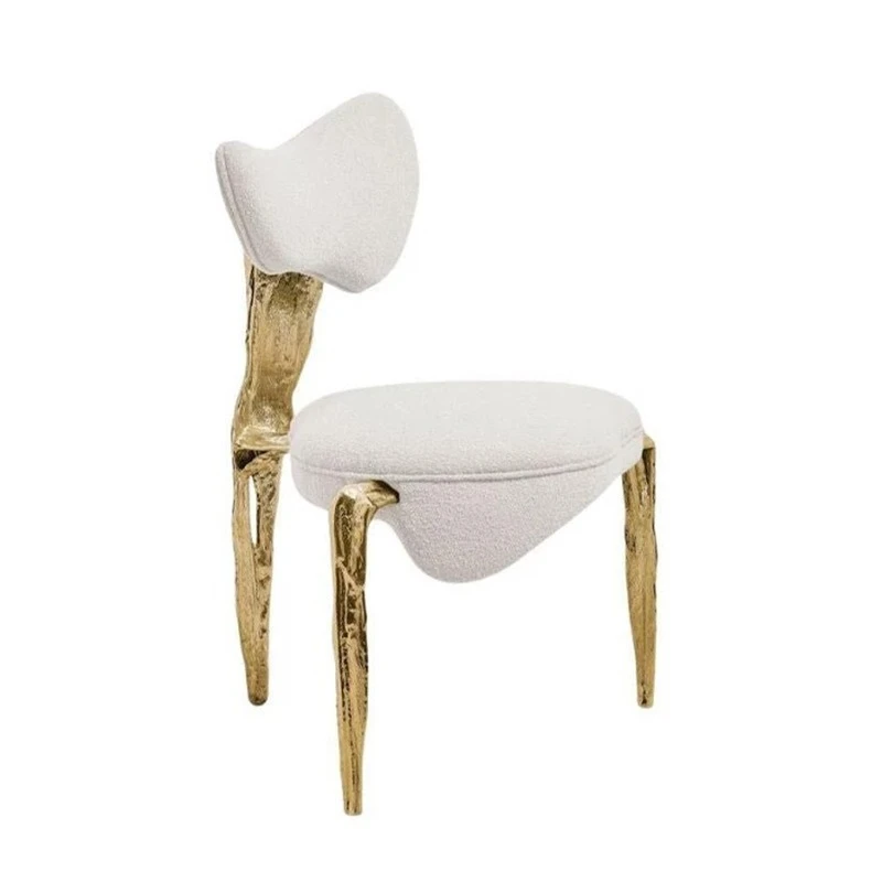 Italian light luxury brass dining chair home high-end villa luxury house  special-shaped backrest single leisure chair