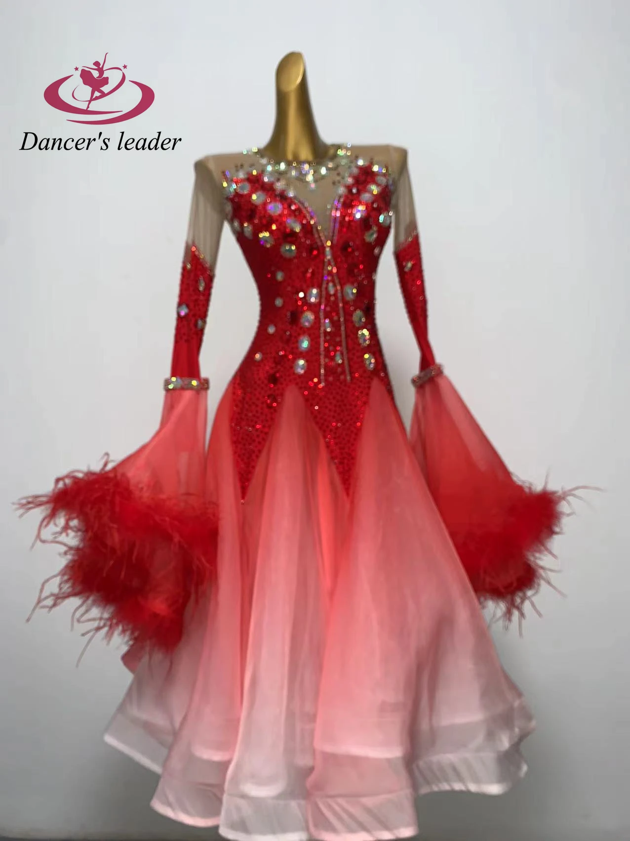 Latin Dance Competition Women's High-end Custom Modern Red Big Skirt Cha Cha Samba Performance Rhinestone Costume Dress