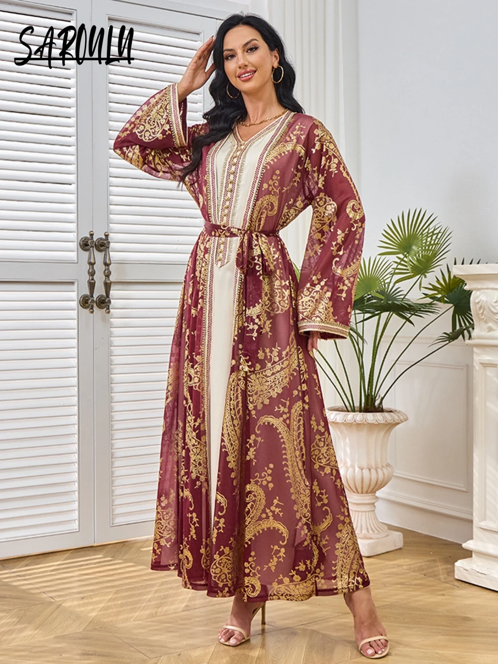 Two Pieces Party A Line Evening Dress Moroccan Takchita Gilding Elegant Festival Robe Luxurious Customized In Stock Prom Gown