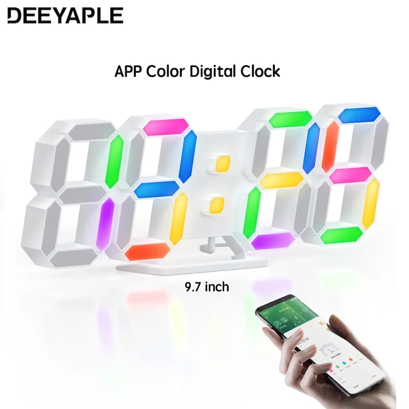 

Deeyaple Tuya Digital Clock 3D Led Color Alarm Clocks Nordic Wall Clock Calendar Thermometer Watch APP Table Clocks Night Light