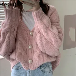 Ezgaga maglione caldo donna scollo a v solido capispalla spesso 2020 autunno inverno tenera dolce ragazza sciolto Cardigan lavorato a maglia top femminili