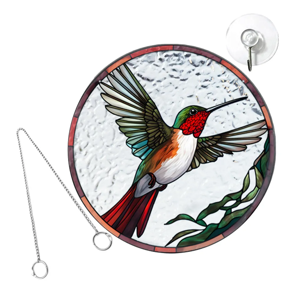 

Stained Glass Window Hanging Hummingbird Decors Acrylic Sculpture Bright Color Durable Realistic Home nament Mini Model