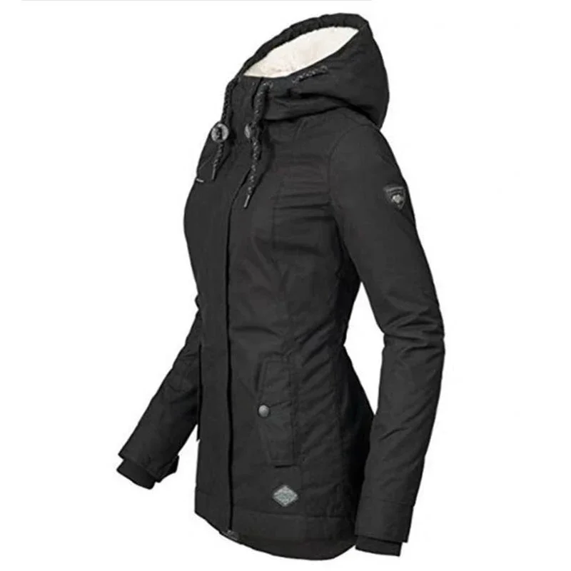 Ladies Jacket Fleece Winter Jacket Ladies Cotton Casual Snow Wear Fur Jacket Hooded Motorcycle Women