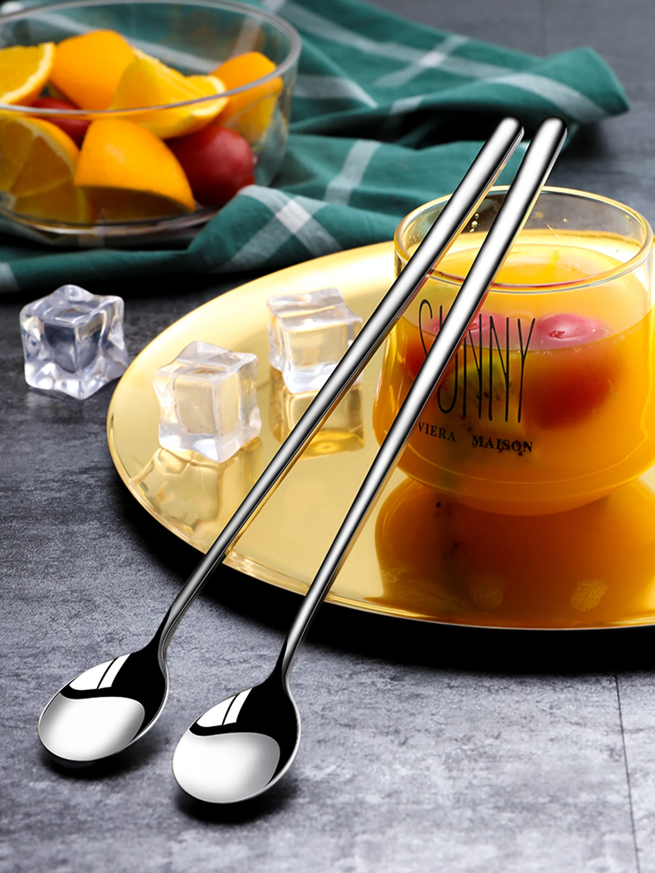 5pcs 304 Stainless Steel Spoons Ice Cream Spoons Long Handle Coffee Spoons Stirring Spoons Kitchen Utensils