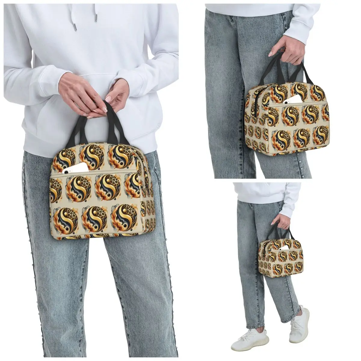 Leopard Yin Yang Luxury Gold Marble Balance Design Insulated Lunch Bag for Kids School Cooler Thermal Food Box Tote Lunch Boxes