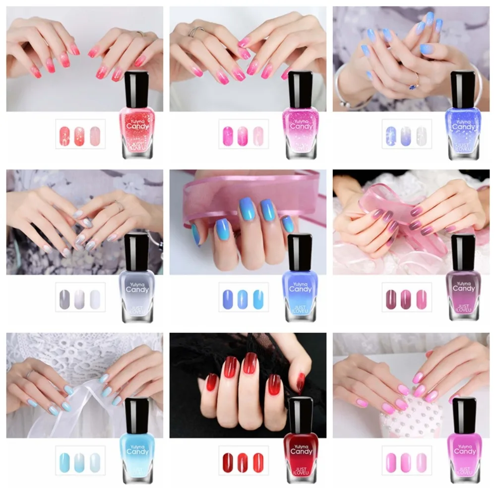 7ML Changing Thermal Temperature Changing Nail Polish Shiny Sequins Fast Drying Gradient Nail Varnish Manicure Supplies