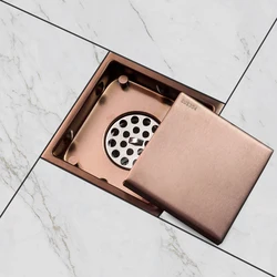 110x110mm Floor Drain 304 Stainless Steel Tile Invisible Insert Square Floor Waste Grates Bathroom  Anti-odor Shower Drain Gold