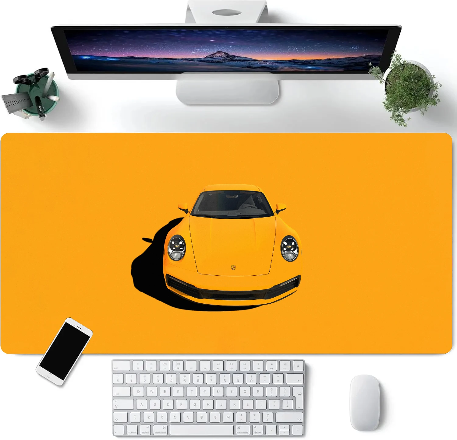

PORSCHE Yellow Sportscar Mouse Pad Large Computer Office Game Mat Rubber Anti-slip Gaming Accessories Keyboard Long Desktop Pads
