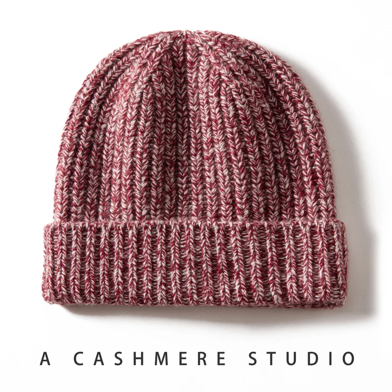 High-Quality Men's and Women's 100 Cashmere Beanie Hats Thickened and Warm Winter Unisex Flanging Hats Trend Yarn Christmas Hats