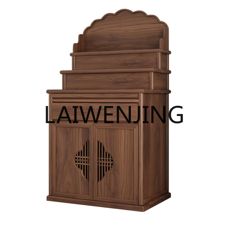 RWJ New Chinese Style Incense Burner Household Solid Wood Three-Layer Buddha  Ladder Altar Black Walnut Buddha Cabinet