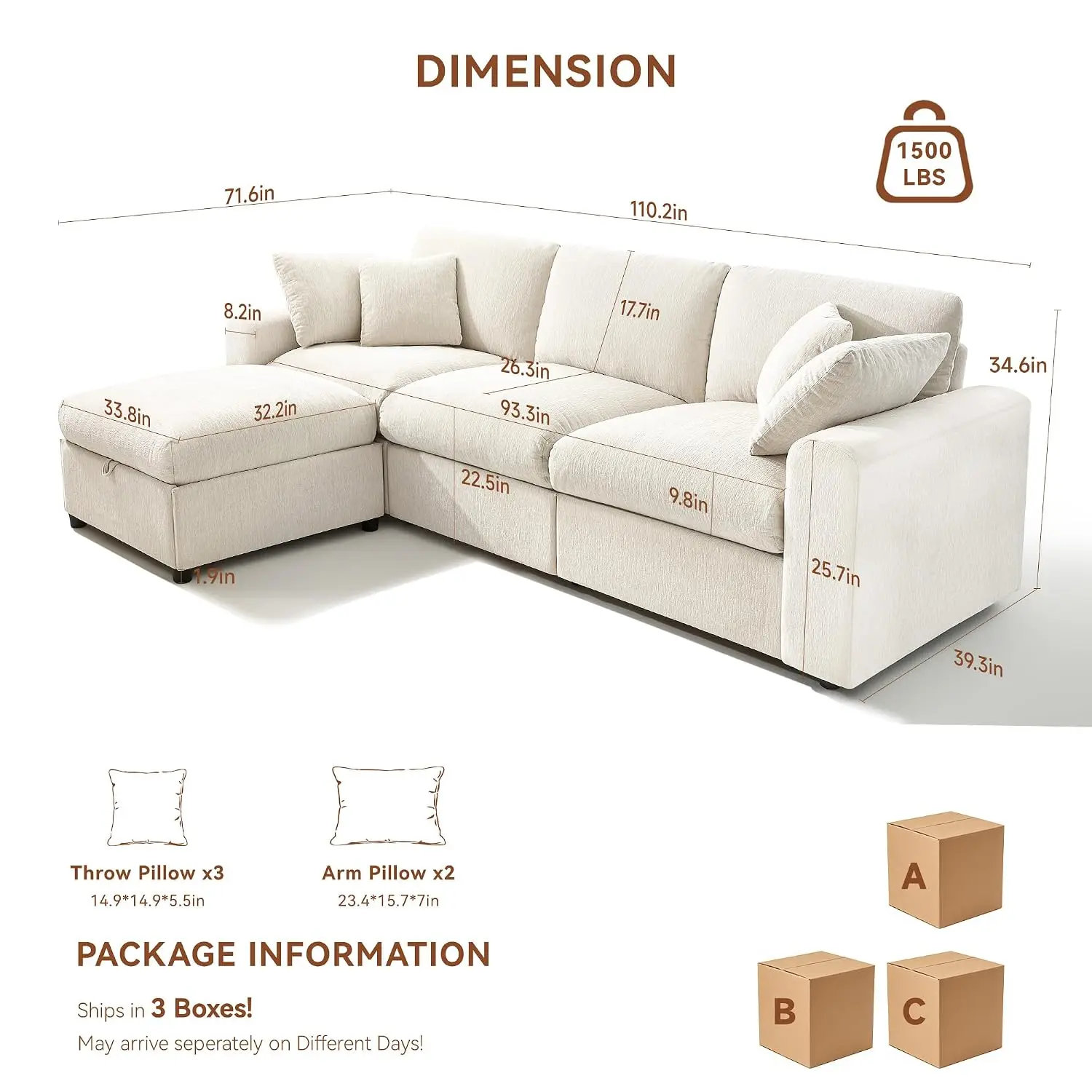 Cloud Sectional Couches for Living Room, 110