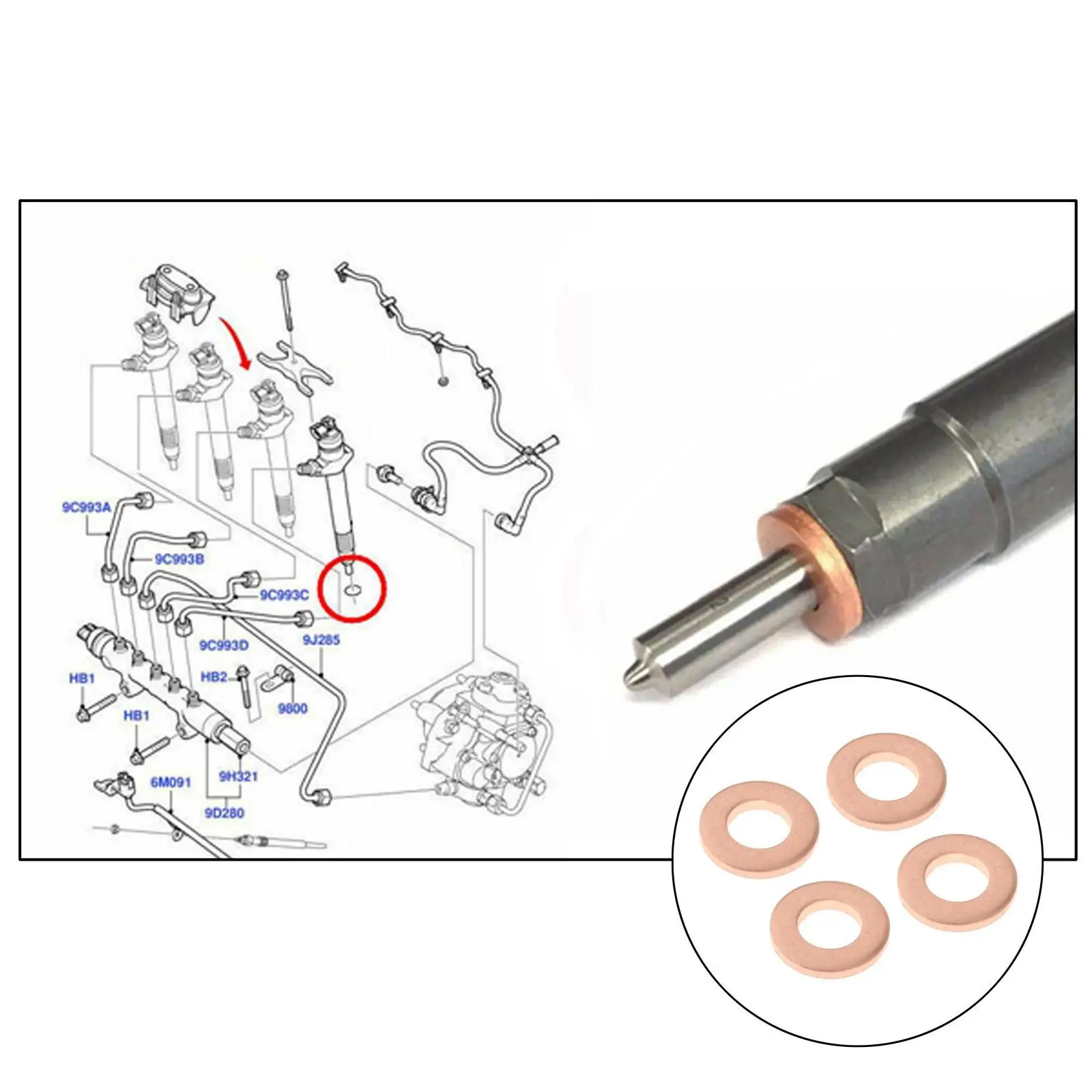 Copper Crush Washers Diesel Fuel Injector Seal Gaskets for Ford Transit MK7 Engine Carburetor Tube Repair