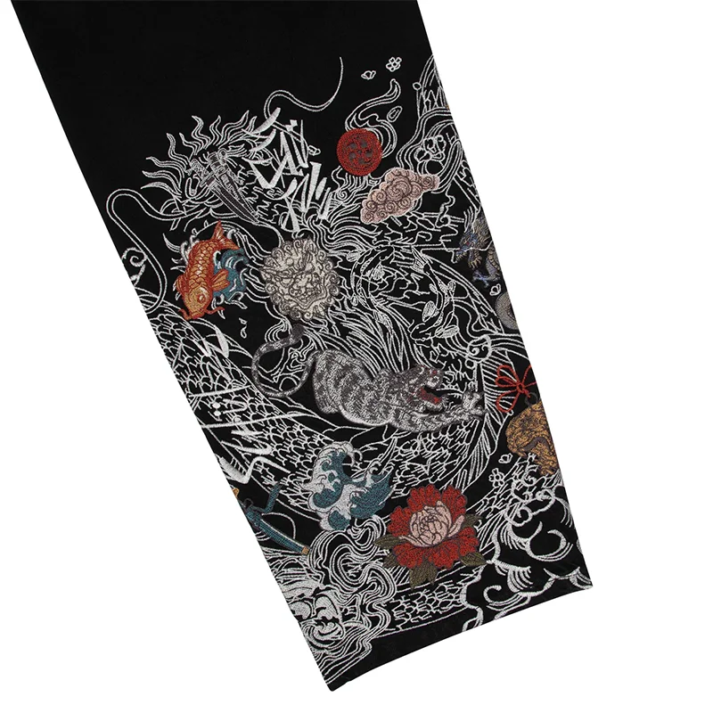 Y2K جينز غير رسمي عتيق ياباني Ukiyo e نمط الأزهار التطريز واسعة الساق الجينز الاتجاه الرجال النساء موضة الهيب هوب الشارع الشهير