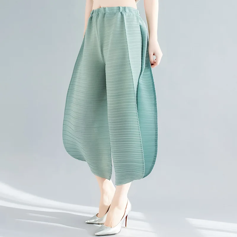 Miyake Pleated Bloomers Women Big Size High Waist Harem Pants Korean Fashion Loose Casual Wide Leg Trousers