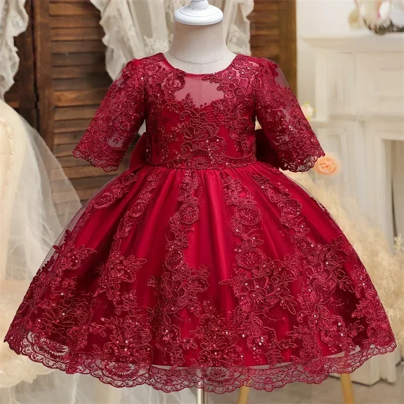 Baby Girls Dress for Birthday Party Girls 1-5Y Toddler Embroidery Flower Elegant Luxury Dress Kids Christmas New Year Costumes